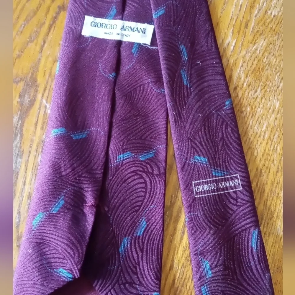 Giorgio Armani Burgundy and Teal Patterned Silk Tie